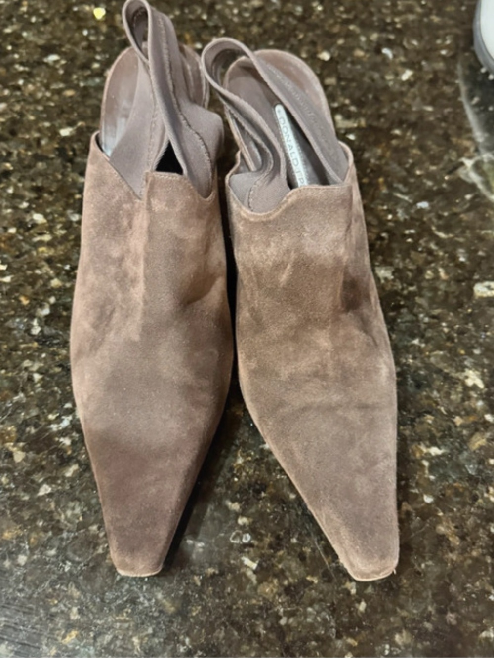 Donald Pliner brown suede slingback heels